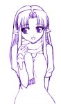  1girl caster fate/stay_night fate_(series) monochrome pointy_ears purple scarf sketch solo yaoyorozu-kobo 