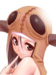  1girl bare_shoulders black_eyes black_hair face final_fantasy final_fantasy_xi finger_to_mouth goblin goblin_(final_fantasy) goggles hair_between_eyes hat hume light_smile looking_at_viewer pointy_ears simple_background solo tori tori_(torinchi) white_background 
