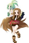  2girls brown_hair castille castille_(phantom_brave) green_eyes green_hair long_hair marona_(phantom_brave) multiple_girls phantom_brave ribbon sazaki_ichiri short_hair 