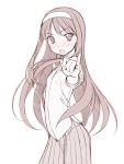 00s 1girl blush face flat_chest hands long_hair monochrome open_mouth pink pinky_out sin-go skirt solo spot_color tohno_akiha tsukihime