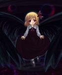  1girl black_wings blonde_hair darkness female hair_ribbon makino_(ukiuo) necktie red_eyes ribbon rumia short_hair solo the_embodiment_of_scarlet_devil touhou wings youkai 