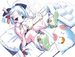  animal_ears blue_eyes blue_hair pajamas pop sketch slippers stuffed_animal stuffed_toy tail teddy_bear 