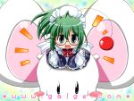  1girl :d blue_eyes blush blush_stickers chibi galge.com glasses green_hair looking_at_viewer maid mouse mouse_(galge.com) open_mouth original scanner_(galge.com) short_hair sitting smile v_arms wallpaper watermark web_address 