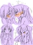  2girls blush hiiragi_kagami hiiragi_tsukasa lucky_star mikami_komata mikami_konu monochrome multiple_girls purple spot_color tears 