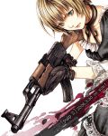  1girl ak-47 assault_rifle blonde_hair blue_eyes gloves gun maid original rifle short_hair solo weapon yuki_hayabusa 