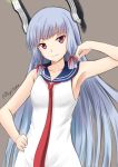  1girl ascot blue_hair fuuma_nagi headgear kantai_collection long_hair murakumo_(kantai_collection) red_eyes sailor_dress school_uniform 