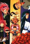  black_hair blonde_hair brown_eyes carrot closed_eyes green_eyes green_hair hairband hakubi_washuu headband kuramitsu_mihoshi long_hair makibi_kiyone masaki_tenchi red_hair redhead ryo-ohki ryou-ouki scan scan_artifacts spiked_hair spiky_hair tenchi_muyo tenchi_muyou! tenchi_muyou!_uchuu_hen very_long_hair 