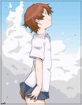  brown_hair cloud clouds konno_makoto looking_up lowres niea oekaki short_hair skirt sky toki_wo_kakeru_shoujo 