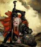 armor blonde_hair cape fcp highres long_hair shield sword thigh-highs thighhighs weapon 
