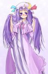  bunching_hair crescent hat long_hair patchouli_knowledge purple_eyes purple_hair solo tarou touhou violet_eyes 