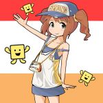  brown_hair casual flat_chest green_eyes hat idolmaster overalls short_hair solo takatsuki_yayoi twintails 