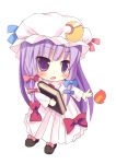  braid chibi crescent hat long_hair meito_(maze) patchouli_knowledge purple_eyes purple_hair solo touhou violet_eyes 