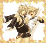  blush carrying green_eyes grin kagamine_len kagamine_rin naughty_face princess_carry siblings smile terumii twins vocaloid you_gonna_get_raped 