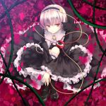  ayase_hazuki cat cover dress eyes frills from_above gothic_lolita hairband kaenbyou_rin kaenbyou_rin_(cat) komeiji_satori leg_hug lolita_fashion mary_janes petals pink_hair shoes short_hair sitting string thorns touhou wide_sleeves 