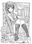  bad_id highres juice_box kyonko monochrome nobita sitting sketch suzumiya_haruhi_no_yuuutsu 