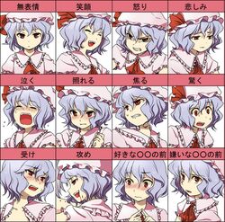  blood blue_hair blush chart duplicate expressions fangs hat open_mouth red_eyes remilia_scarlet sad sfix short_hair surprise surprised sweat tears touhou yuki_(popopo) 