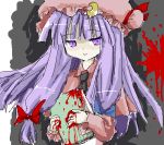  blood book braid crescent hat long_hair lowres patchouli_knowledge purple_eyes purple_hair solo touhou violet_eyes 