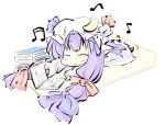  chibi crescent hat long_hair musical_note natsuki_(silent_selena) patchouli_knowledge purple_hair silent_selena solo touhou 