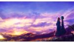  alice_margatroid aqua_hair backlighting bad_id blonde_hair cloud clouds flower_field from_behind kazami_yuuka landscape mountain multiple_girls scenery short_hair sky touhou ukihashi ukihashi_kei 