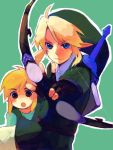  blue_eyes bow_(weapon) dual_persona gloves hat link male master_sword nintendo pointy_ears shield super_smash_bros. sword the_legend_of_zelda toon_link weapon young_link 