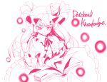  braid character_name crescent danmaku dress foreshortening hat monochrome patchouli_knowledge red smirk touhou 