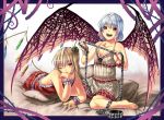  chain chains fangs flandre_scarlet inuduka_bouru inuzuka_bouru leash lingerie negligee remilia_scarlet siblings sisters smile touhou underwear wings wink 