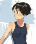  artist_request bare_shoulders black_eyes black_hair lowres one-piece_swimsuit school_swimsuit short_hair sketch solo swimsuit takamichi 