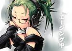  green_hair headphones mouth_hold nilitsu original 