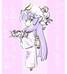  chibi cow hat natsuki_(silent_selena) patchouli_knowledge purple_eyes purple_hair silent_selena touhou violet_eyes 