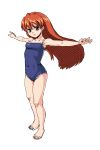  barefoot brown_hair feet flat_chest green_eyes long_hair oekaki one-piece_swimsuit original outstretched_arms qrup470 school_swimsuit spread_arms swimsuit 