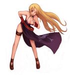  1girl blue_eyes bonne_jenet breasts cleavage dress fatal_fury fingerless_gloves garou gloves kara_(color) king_of_fighters large_breasts long_hair mark_of_the_wolves pirate pointing smile snk solo wind wink 
