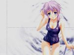  blush breasts cleavage highres leni_milchstrasse maruto maruto! one-piece_swimsuit pink_hair pool sakura_taisen sakura_taisen_ii school_swimsuit short_hair swimsuit wallpaper water wet 