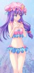  bikini braid crescent hat highres long_hair patchouli_knowledge purple_eyes purple_hair solo swimsuit touhou violet_eyes 