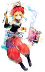  androgynous blonde_hair blue_eyes bracer demon detached_sleeves final_fantasy final_fantasy_vi hat hat_feather jewelry multiple_belts necklace paintbrush pointy_shoes puffy_pants relm_arrowny short_hair so-bin solo typhon 