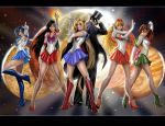  1boy 5girls \m/ aino_minako bare_legs bishoujo_senshi_sailor_moon black_hair blonde_hair blue_eyes boots chiba_mamoru choker double_bun earrings elbow_gloves female gloves hat high_heels highres hino_rei inner_senshi jewelry jupiter kino_makoto knee_boots long_hair magical_girl male mars mask mercury_(planet) miniskirt mizuno_ami moon multiple_girls nebezial planet pleated_skirt realistic sailor_collar sailor_jupiter sailor_mars sailor_mercury sailor_moon sailor_senshi sailor_venus shoes skirt space tiara top_hat tsuki_ni_kawatte_oshioki_yo tsukino_usagi tuxedo_kamen twintails venus_(planet) 