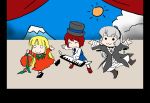  azuki_osamitsu blonde_hair bonnet brown_hair chibi hat instrument keyboard keyboard_(instrument) long_hair parody rozen_maiden shinku shouzu_choukou silver_hair souseiseki suigintou synthesizer 