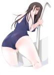  1girl ass blush long_hair lustful_berry miito_shido mole one-piece_swimsuit solo swimsuit wet yamanouchi_hisako 