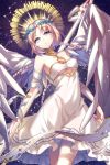  1girl blonde_hair bloodline blue_eyes boots breasts solo white_wings wings 