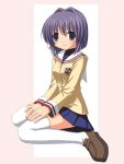  aikawa_touma clannad fujibayashi_ryou school_uniform serafuku shoes thigh-highs 