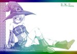  1girl fantasy_earth_zero gradient green hat monochrome purple solo witch_hat yonekura_kihiro 