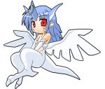  1girl blue_hair claws dragon friedrich gem genderswap headpiece long_hair looking_at_viewer lowres lyrical_nanoha mahou_shoujo_lyrical_nanoha mahou_shoujo_lyrical_nanoha_strikers personification simple_background solo white_background white_wings wings 