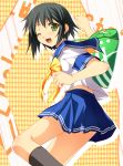  bag black_hair brown_hair fang kusakabe_misao lucky_star nakano_sora school_uniform serafuku short_hair yellow_eyes 