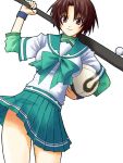  ball baseball_bat brown_eyes brown_hair golf minazuki_jiyun school_uniform serafuku short_hair smile soccer soccer_ball teamgeist 