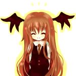  1girl 23 23_(candy_chapus) closed_eyes female head_wings koakuma long_hair necktie redhead smile solo the_embodiment_of_scarlet_devil touhou 
