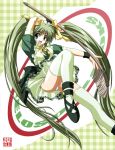 1girl broom f20_(funimaru) green_hair long_hair maid mop panties rimurimu solo thigh-highs twintails underwear 