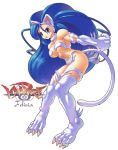  1girl animal_ears big_hair blue_hair capcom cat_ears cat_tail felicia long_hair solo tail uchiu_kazuma vampire_(game) 