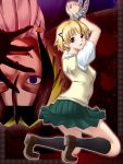  blonde_hair blue_eyes brown_eyes chains cuffs katsuragi_yako kneeling majin_tantei_nougami_neuro multicolored_hair nougami_neuro school_uniform serafuku shackles short_hair skirt socks vest yaso_shigeru 