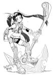  1girl axe monochrome solo thigh-highs weapon yoshihara_maito 