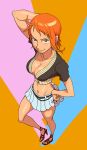  1girl breasts cleavage enies_lobby full_body hiroshi_yamamiya midriff nami_(one_piece) navel one_piece orange_hair sandals short_hair skirt solo yamamiya_hiroshi 