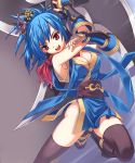  1girl blue_hair breasts cleavage matsuryuu ninja ninja_(ragnarok_online) ragnarok_online red_eyes solo sword thigh-highs weapon 